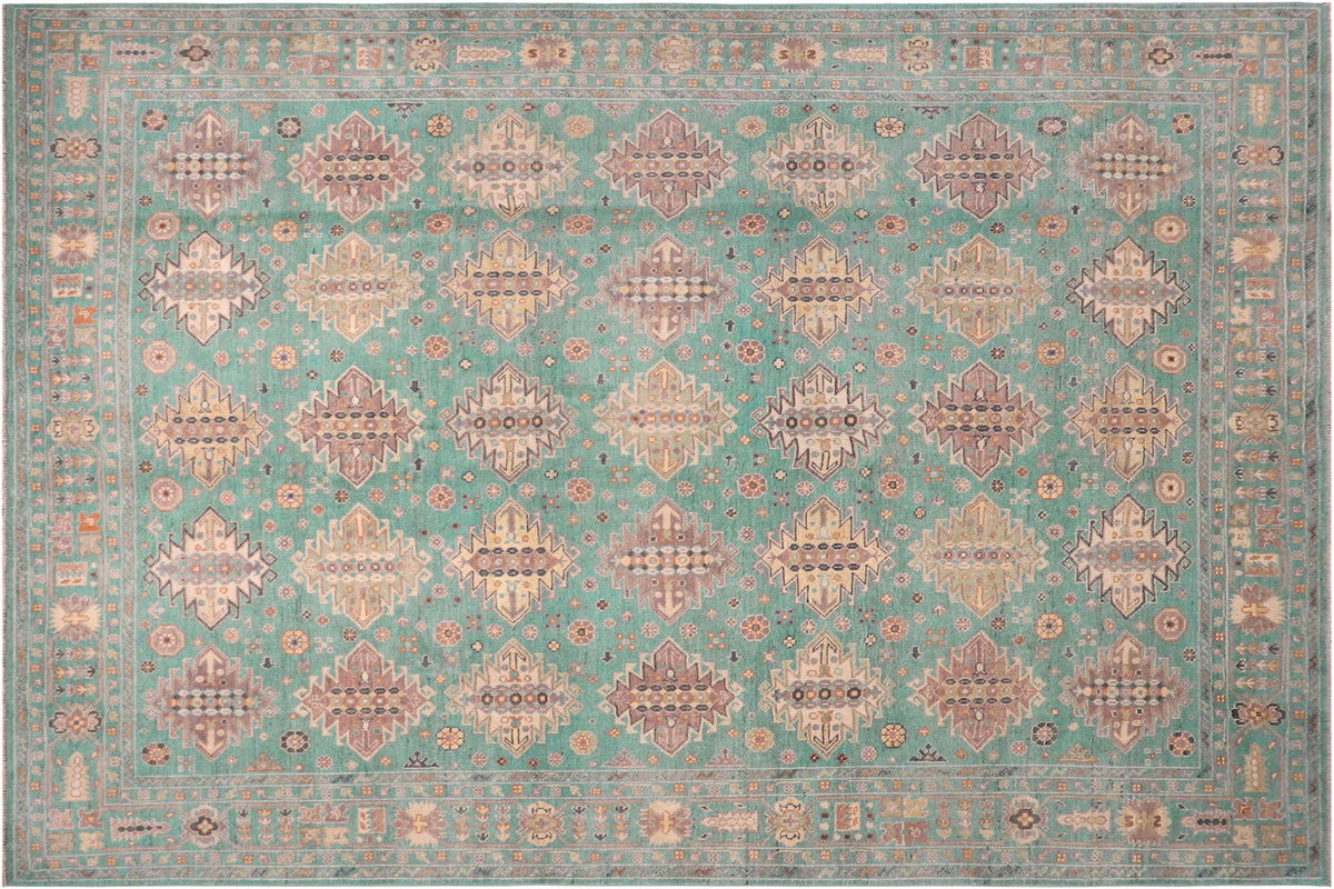 handmade Geometric Kazak Lt. Green Lt. Green Hand-made RECTANGLE 100% WOOL area rug 8'X10'
