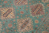 handmade Geometric Kazak Lt. Green Lt. Green Hand-made RECTANGLE 100% WOOL area rug 8' x 10'