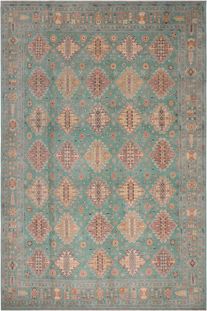 handmade Geometric Kazak Lt. Green Lt. Green Hand-made RECTANGLE 100% WOOL area rug 8'X10'