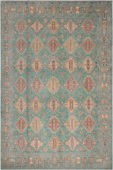 handmade Geometric Kazak Lt. Green Lt. Green Hand-made RECTANGLE 100% WOOL area rug 8'X10'
