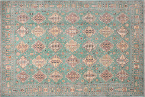 handmade Geometric Kazak Lt. Green Lt. Green Hand-made RECTANGLE 100% WOOL area rug 8'X10'