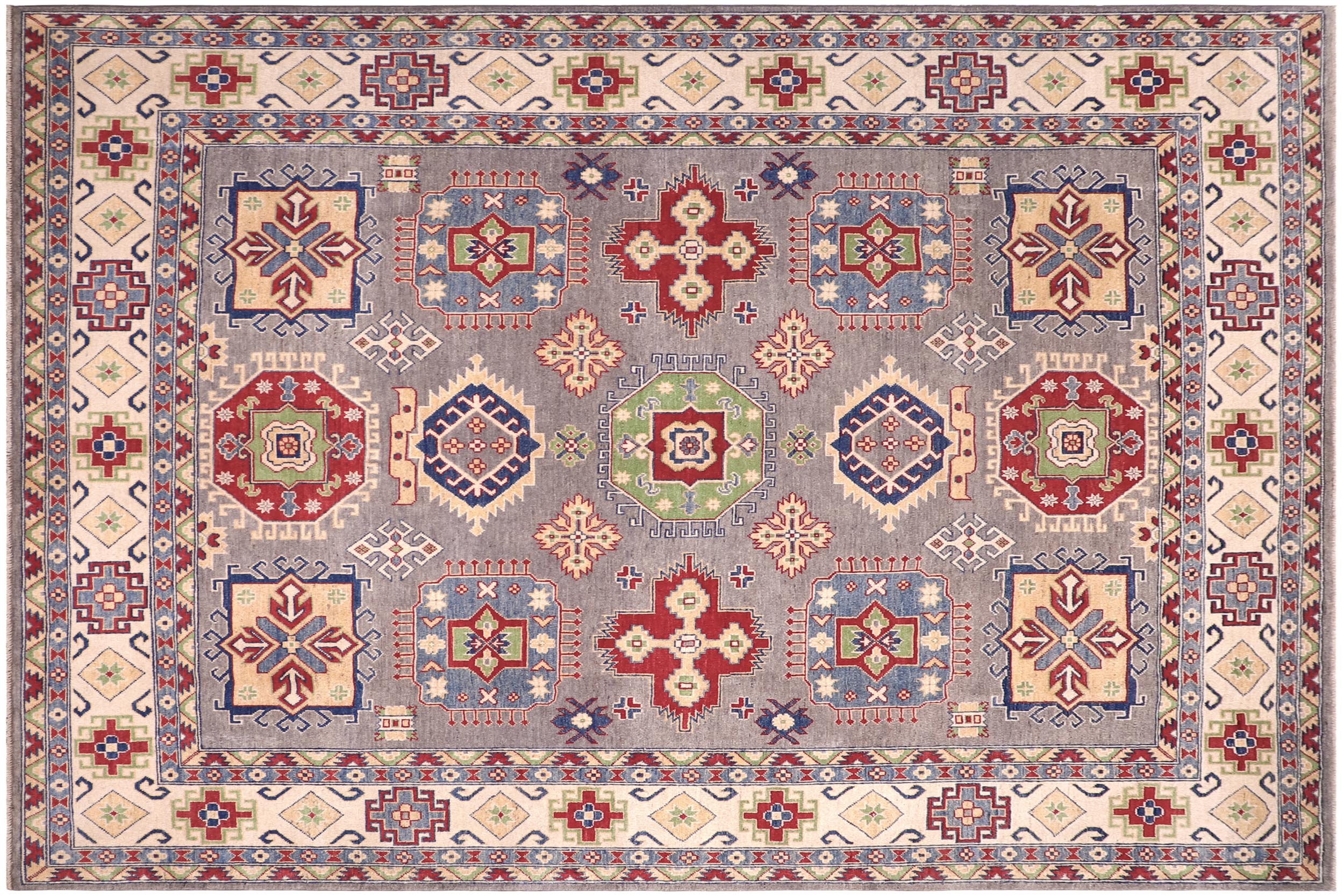handmade Geometric Kazak Gray Ivory Hand-made RECTANGLE 100% WOOL area rug 8'X10'