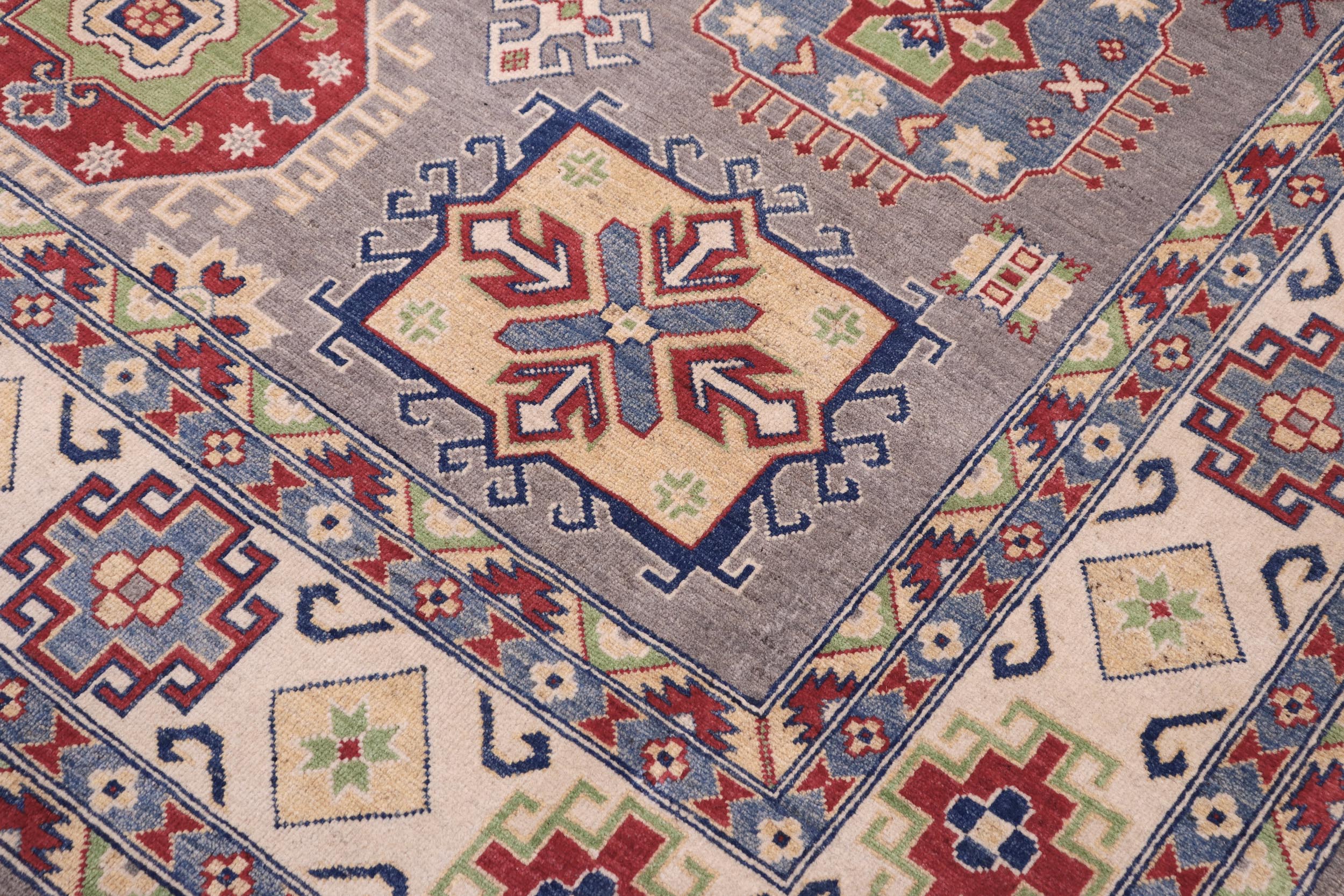 handmade Geometric Kazak Gray Ivory Hand-made RECTANGLE 100% WOOL area rug 8'X10'