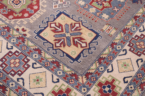 handmade Geometric Kazak Gray Ivory Hand-made RECTANGLE 100% WOOL area rug 8'X10'