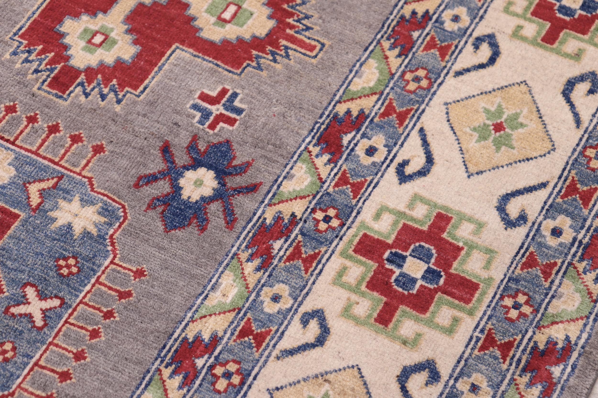 handmade Geometric Kazak Gray Ivory Hand-made RECTANGLE 100% WOOL area rug 8'X10'