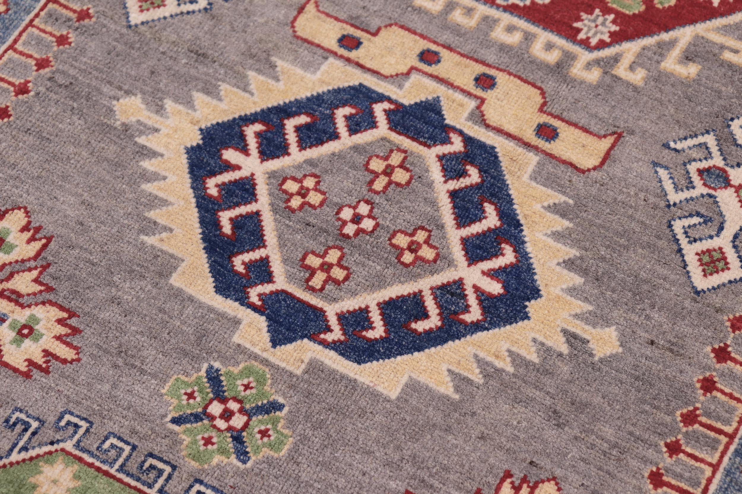 handmade Geometric Kazak Gray Ivory Hand-made RECTANGLE 100% WOOL area rug 8'X10'