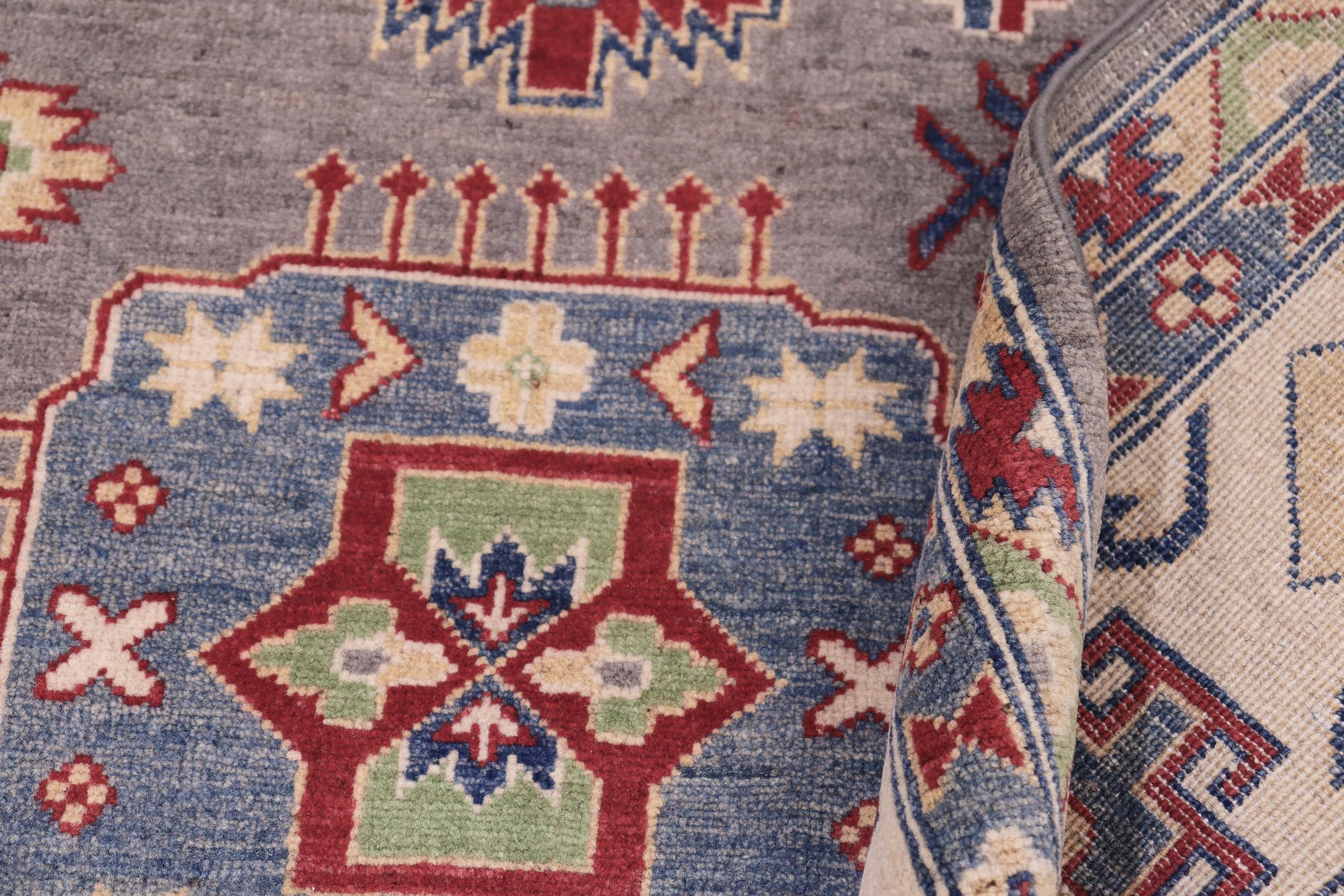 handmade Geometric Kazak Gray Ivory Hand-made RECTANGLE 100% WOOL area rug 8'X10'