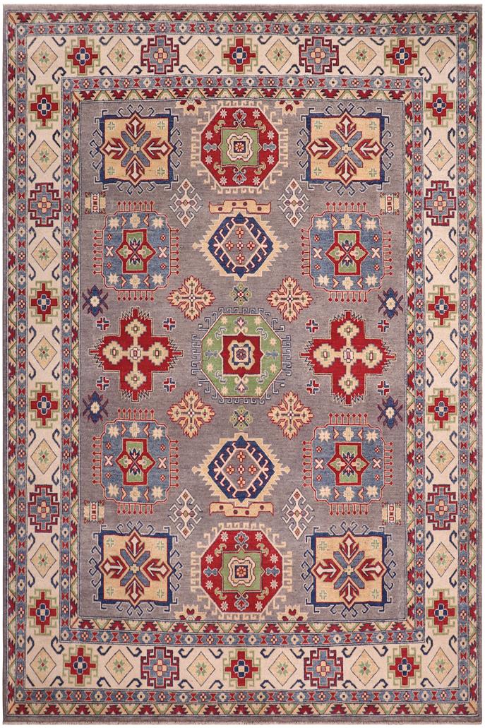 handmade Geometric Kazak Gray Ivory Hand-made RECTANGLE 100% WOOL area rug 8'X10'