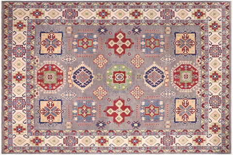 handmade Geometric Kazak Gray Ivory Hand-made RECTANGLE 100% WOOL area rug 8'X10'