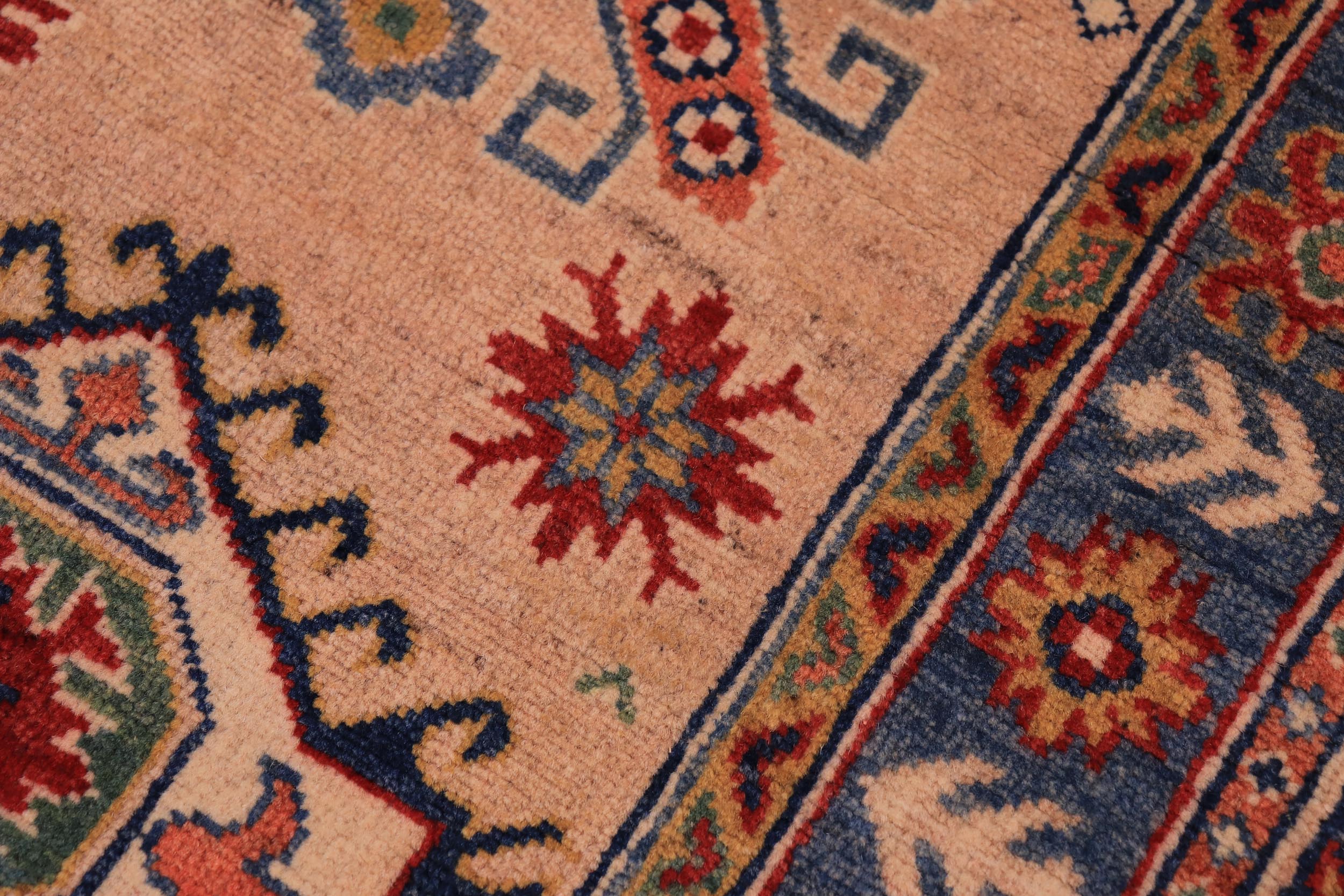 handmade Geometric Kazak Peach light Blue Hand-made RUNNER 100% WOOL area rug 3x10