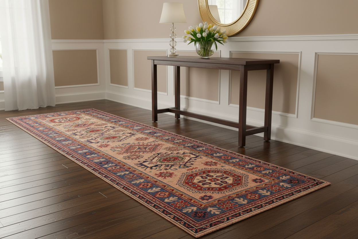 handmade Geometric Kazak Peach light Blue Hand-made RUNNER 100% WOOL area rug 3x10