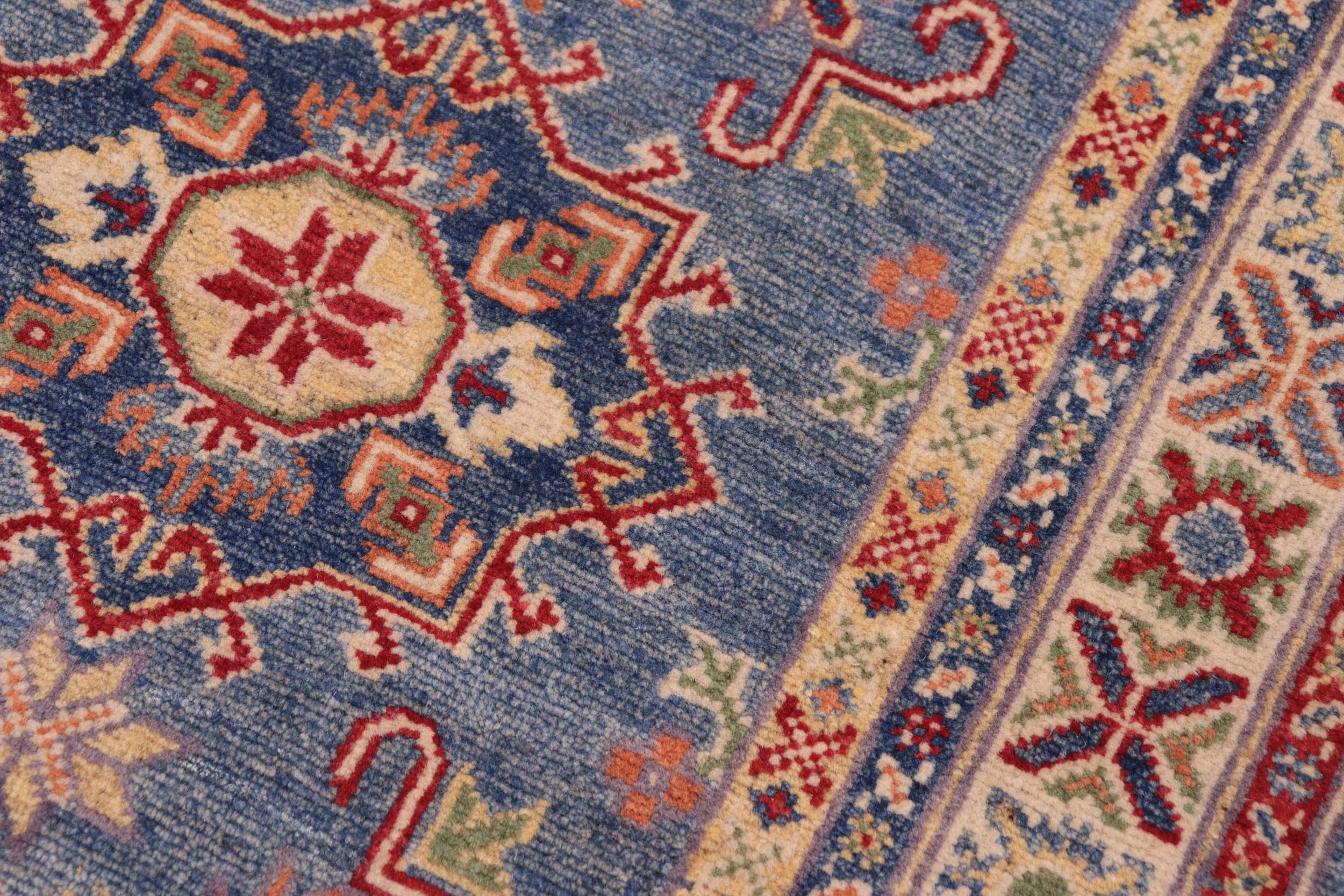 handmade Geometric Kazak light Blue Beige Hand-made RUNNER 100% WOOL area rug 3x10