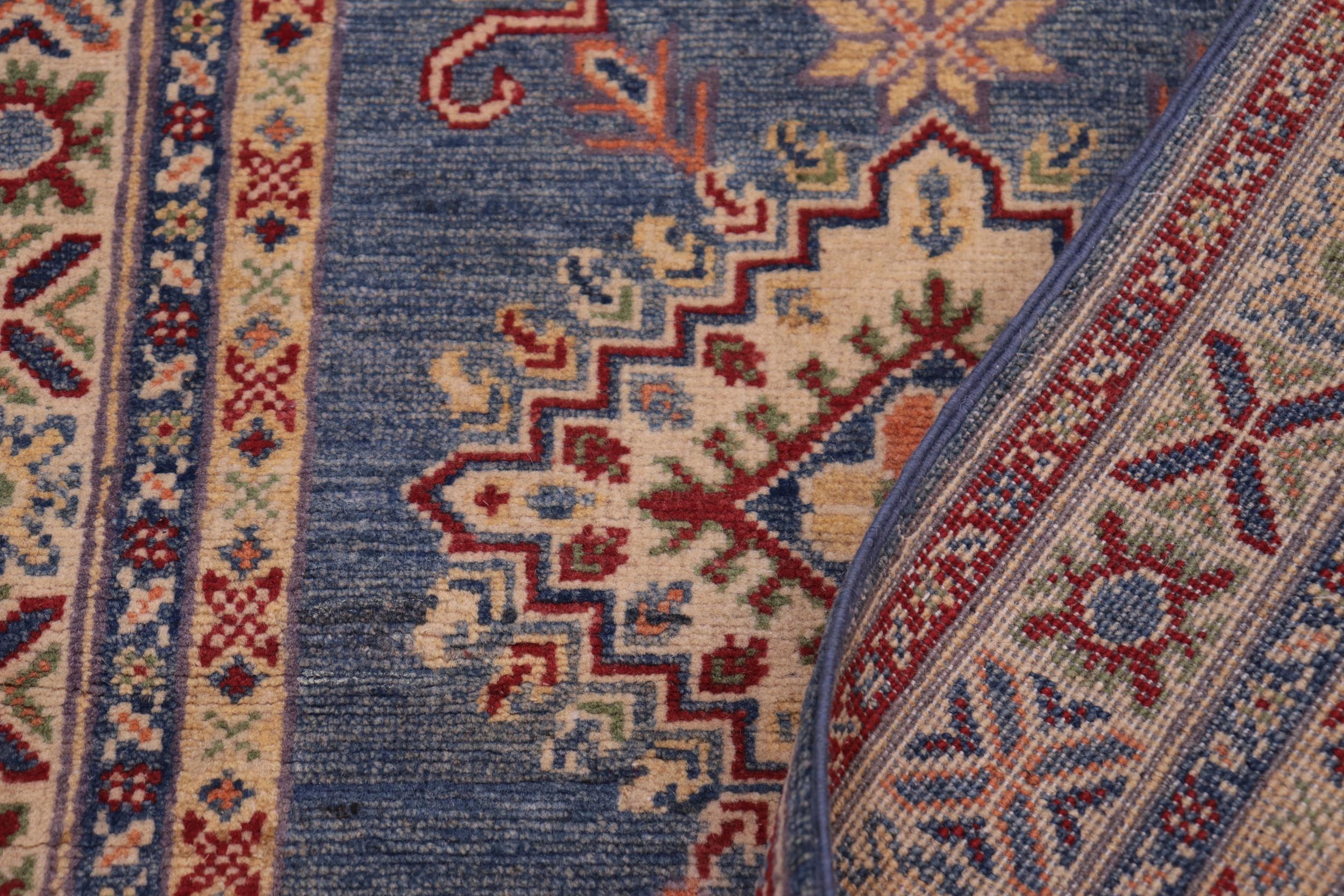 handmade Geometric Kazak light Blue Beige Hand-made RUNNER 100% WOOL area rug 3x10