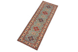 handmade Geometric Kazak light Green Beige Hand-made RUNNER 100% WOOL area rug 3x10