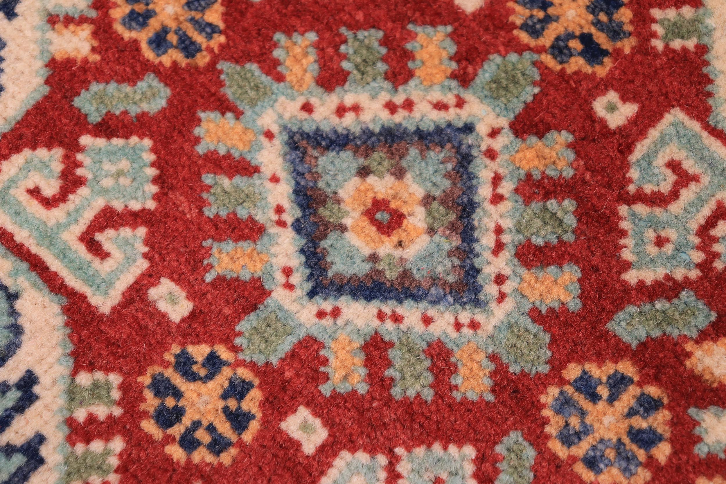 handmade Geometric Kazak light Green Beige Hand-made RUNNER 100% WOOL area rug 3x10