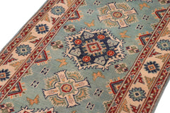 handmade Geometric Kazak light Green Beige Hand-made RUNNER 100% WOOL area rug 3x10