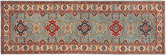 handmade Geometric Kazak light Green Beige Hand-made RUNNER 100% WOOL area rug 3x10