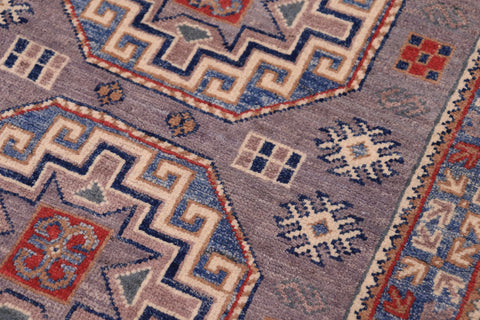 handmade Geometric Kazak Gray light Blue Hand-made RUNNER 100% WOOL area rug 3x10