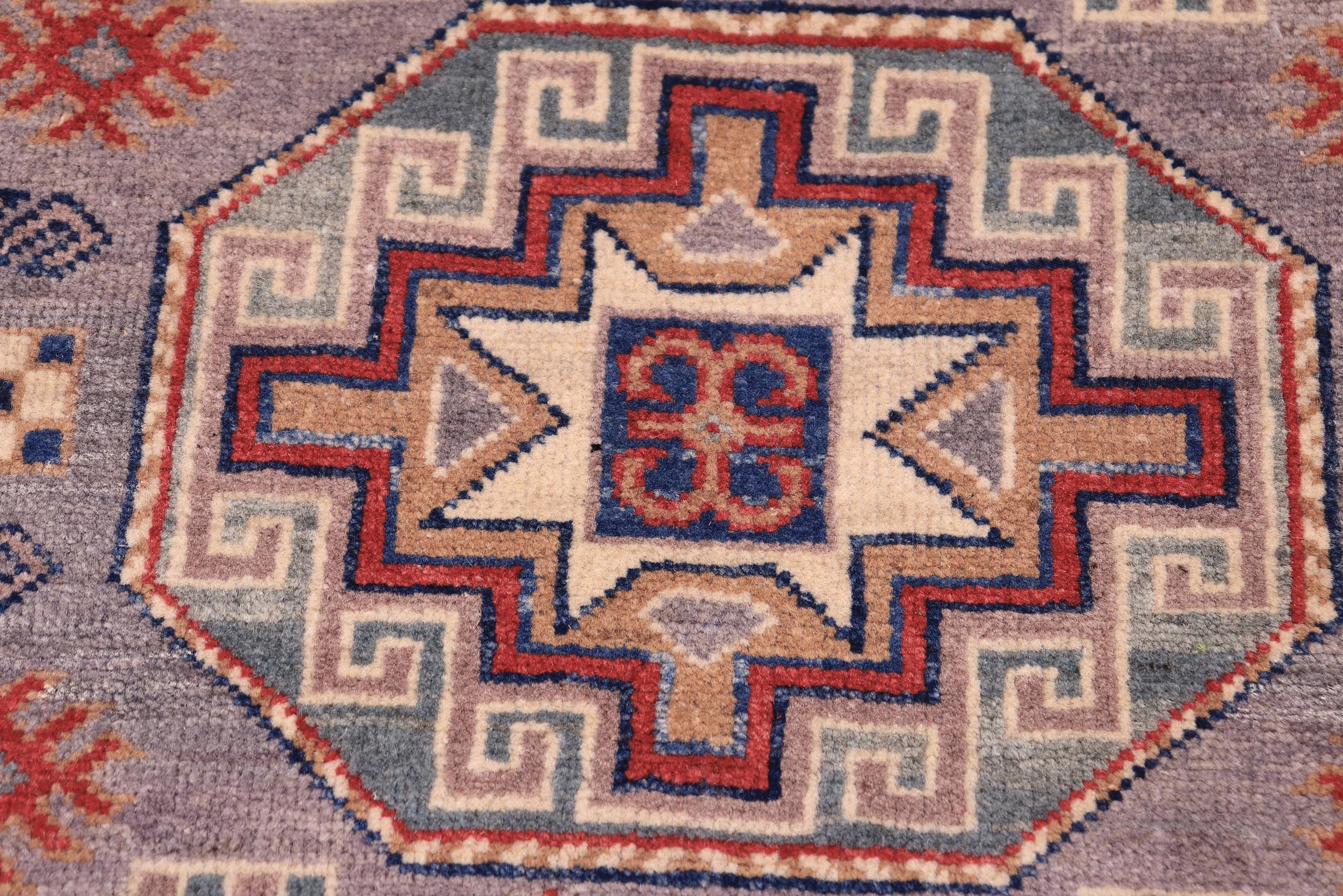 handmade Geometric Kazak Gray light Blue Hand-made RUNNER 100% WOOL area rug 3x10