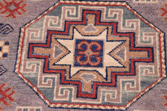 handmade Geometric Kazak Gray light Blue Hand-made RUNNER 100% WOOL area rug 3x10