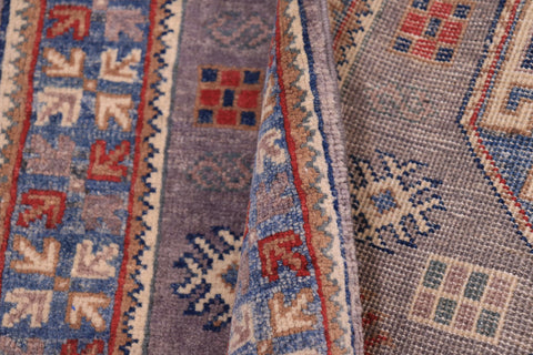 handmade Geometric kazak Blue Red Hand-made RUNNER 100% WOOL area rug 2x10