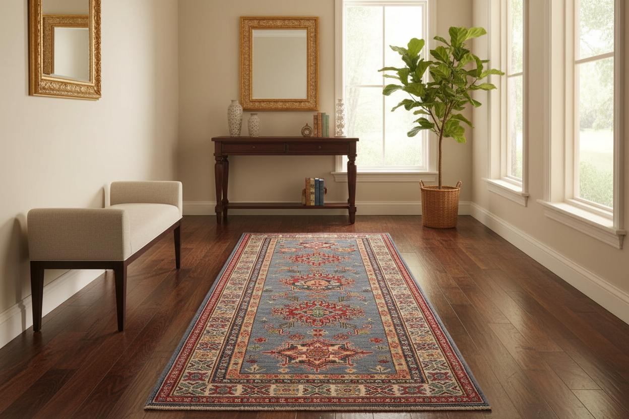 handmade Geometric Kazak light Blue Beige Hand-made RUNNER 100% WOOL area rug 3x10