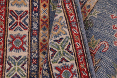 handmade Geometric Kazak light Blue Beige Hand-made RUNNER 100% WOOL area rug 3x10