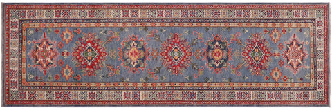 handmade Geometric Kazak light Blue Beige Hand-made RUNNER 100% WOOL area rug 3x10