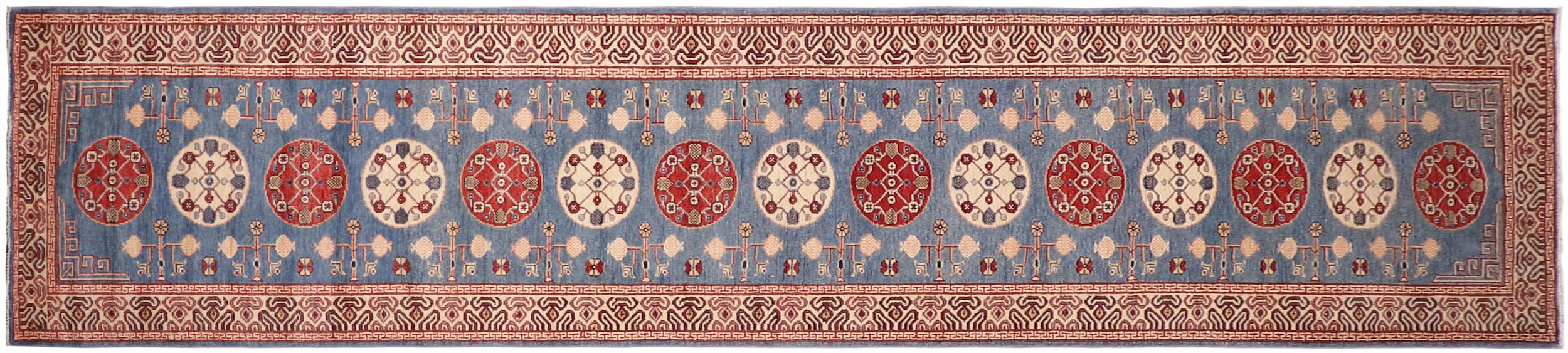handmade Geometric Kazak light Blue Beige Hand-made RUNNER 100% WOOL area rug 3x14