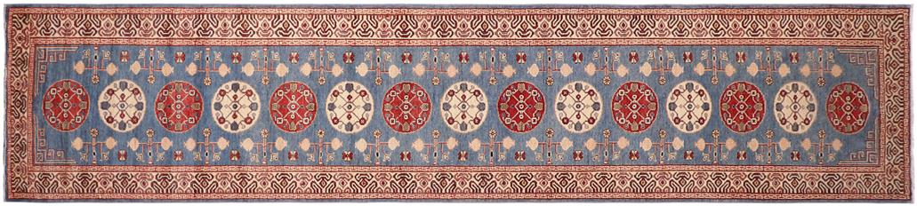 handmade Geometric Kazak light Blue Beige Hand-made RUNNER 100% WOOL area rug 3x14