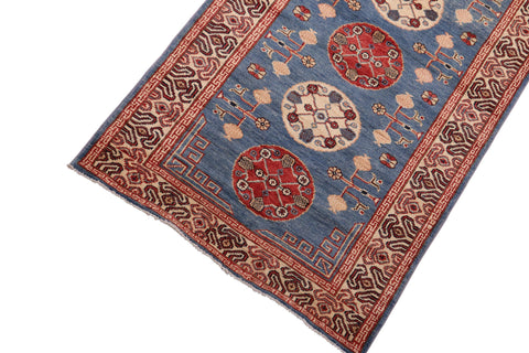 handmade Geometric Kazak light Blue Beige Hand-made RUNNER 100% WOOL area rug 3x14