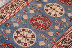 handmade Geometric Kazak light Blue Beige Hand-made RUNNER 100% WOOL area rug 3x14