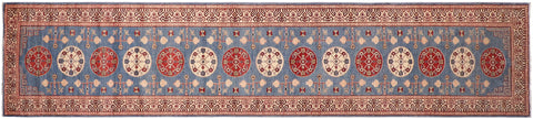 handmade Geometric Kazak light Blue Beige Hand-made RUNNER 100% WOOL area rug 3x14