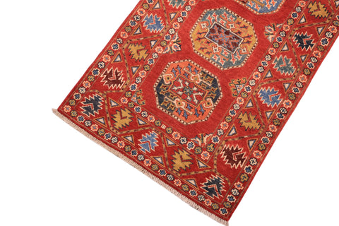 handmade Geometric Ersari Rust Rust Hand-made RUNNER 100% WOOL area rug 3' x 6'