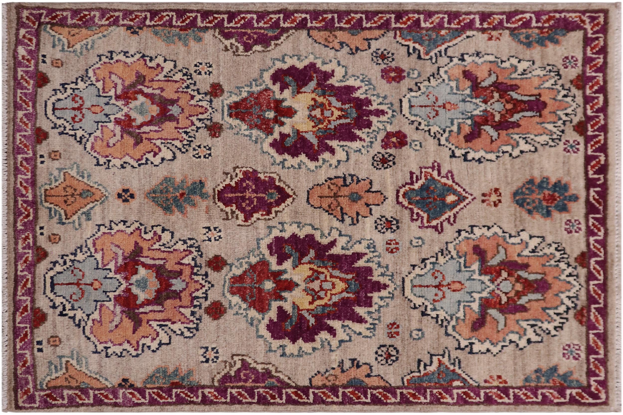 handmade Transitional Caucasian Gray Purple Hand-made RECTANGLE 100% WOOL area rug 2' x 3'