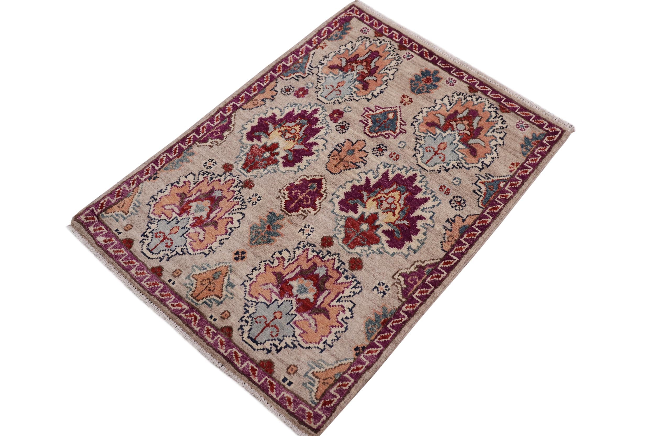 handmade Transitional Caucasian Gray Purple Hand-made RECTANGLE 100% WOOL area rug 2' x 3'