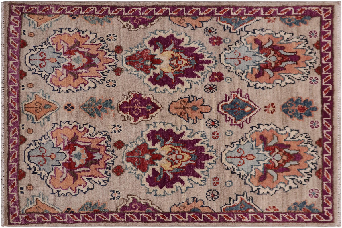 handmade Transitional Caucasian Gray Purple Hand-made RECTANGLE 100% WOOL area rug 2' x 3'