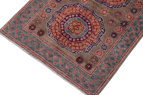 handmade Geometric Mamluk Lt. Brown Green Hand Knotted RECTANGLE 100% WOOL area rug 2 x 3