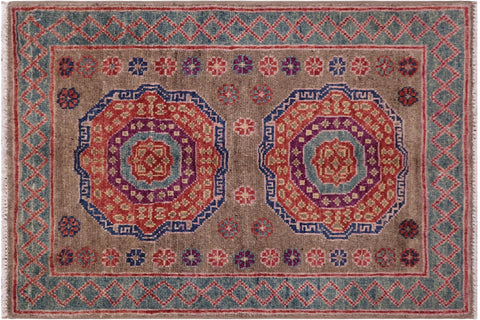 handmade Geometric Mamluk Lt. Brown Green Hand Knotted RECTANGLE 100% WOOL area rug 2 x 3