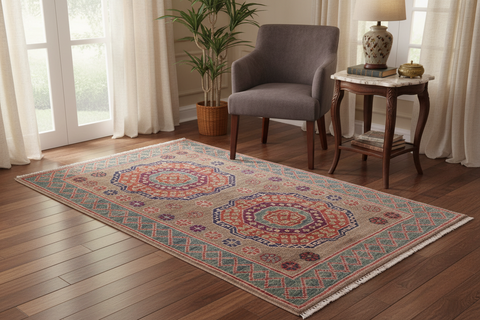Rustic Mamluk Jimena Brown/Green Wool Rug - 2'0'' x 3'0''