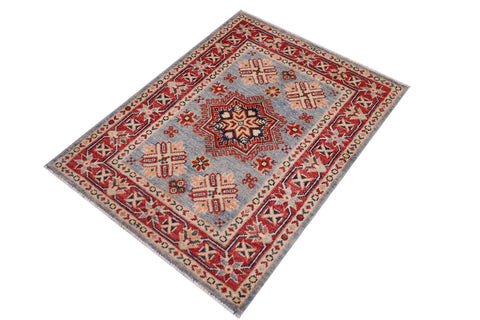 handmade Geometric Kazak Lt. Blue Red Hand-made RECTANGLE 100% WOOL area rug 2'X3'