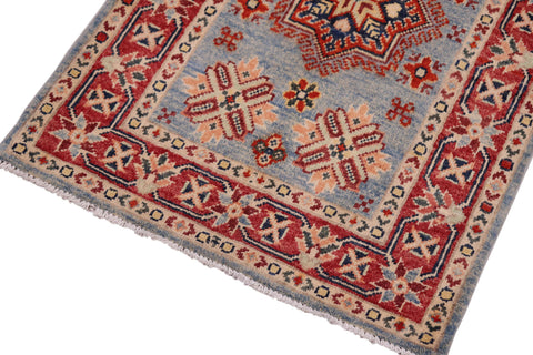 handmade Geometric Kazak Lt. Blue Red Hand-made RECTANGLE 100% WOOL area rug 2'X3'