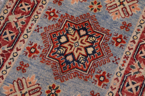 handmade Geometric Kazak Lt. Blue Red Hand-made RECTANGLE 100% WOOL area rug 2'X3'
