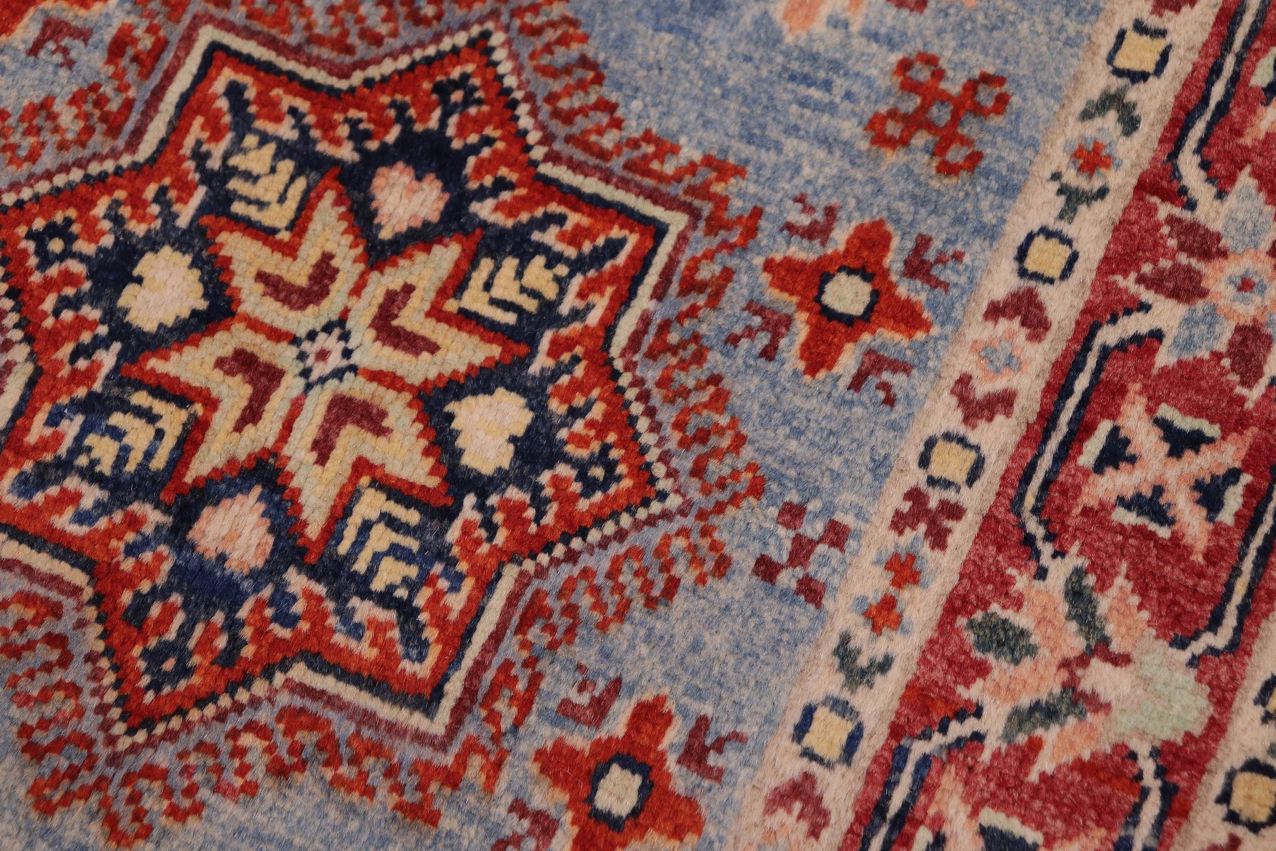 handmade Geometric Kazak Lt. Blue Red Hand-made RECTANGLE 100% WOOL area rug 2'X3'