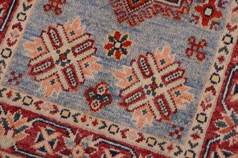 handmade Geometric Kazak Lt. Blue Red Hand-made RECTANGLE 100% WOOL area rug 2'X3'