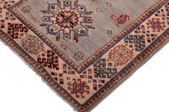 handmade Geometric kazak Gray Beige Hand-made RUNNER 100% WOOL area rug 3x17