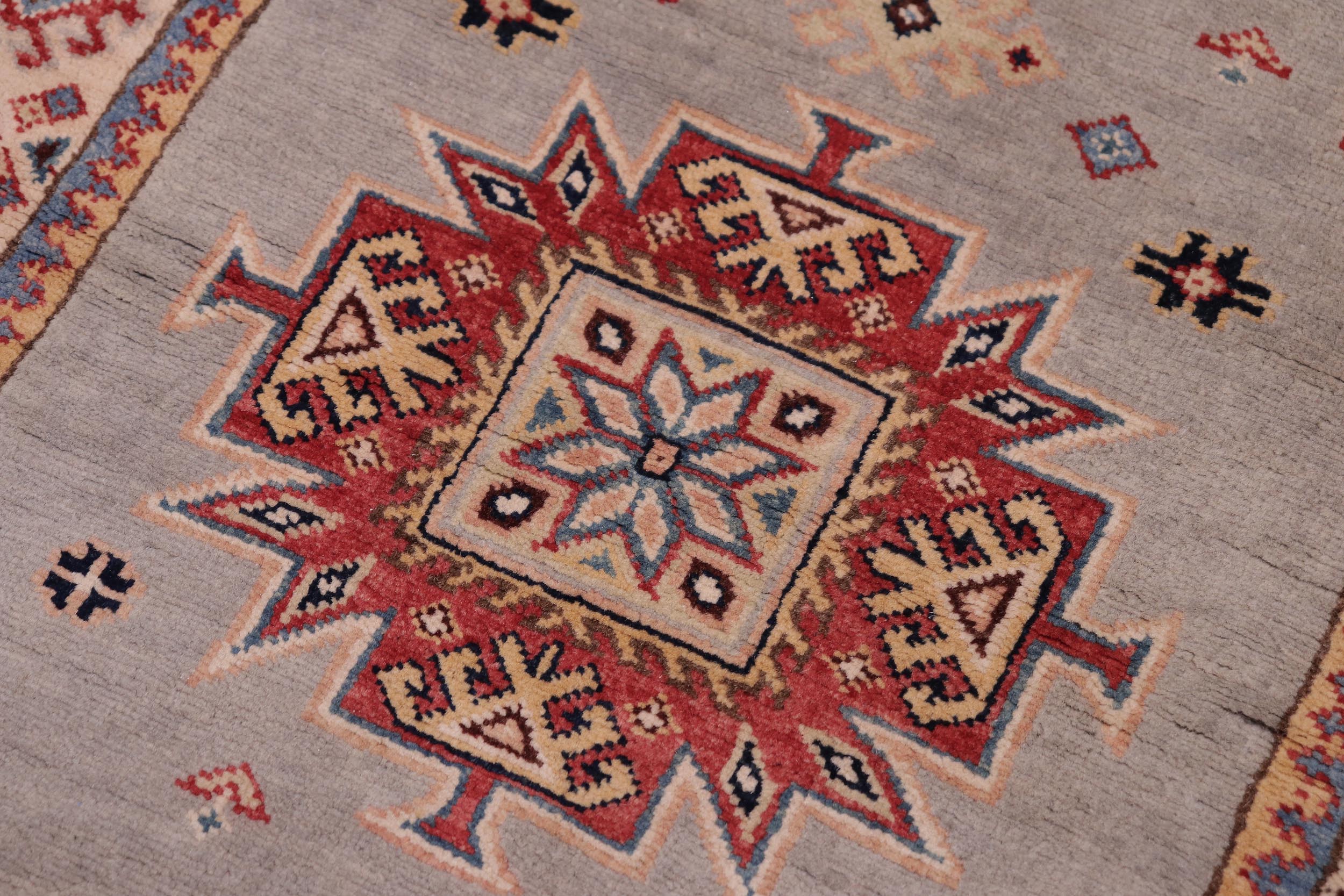 handmade Geometric kazak Gray Beige Hand-made RUNNER 100% WOOL area rug 3x17