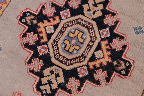 handmade Geometric kazak Gray Beige Hand-made RUNNER 100% WOOL area rug 3x17