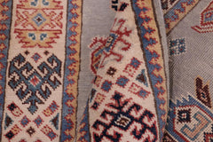 handmade Geometric kazak Gray Beige Hand-made RUNNER 100% WOOL area rug 3x17