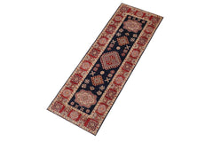 handmade Geometric kazak Blue Red Hand-made RUNNER 100% WOOL area rug 2x10